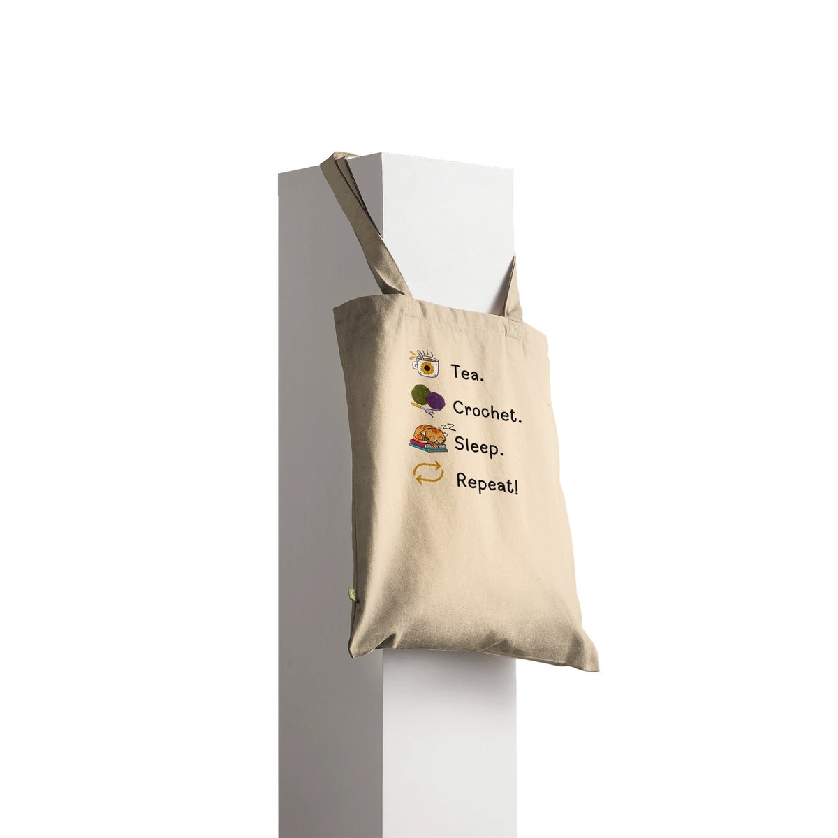 Tea. Crochet. Sleep. Repeat! Tote Bag by Brunaticality