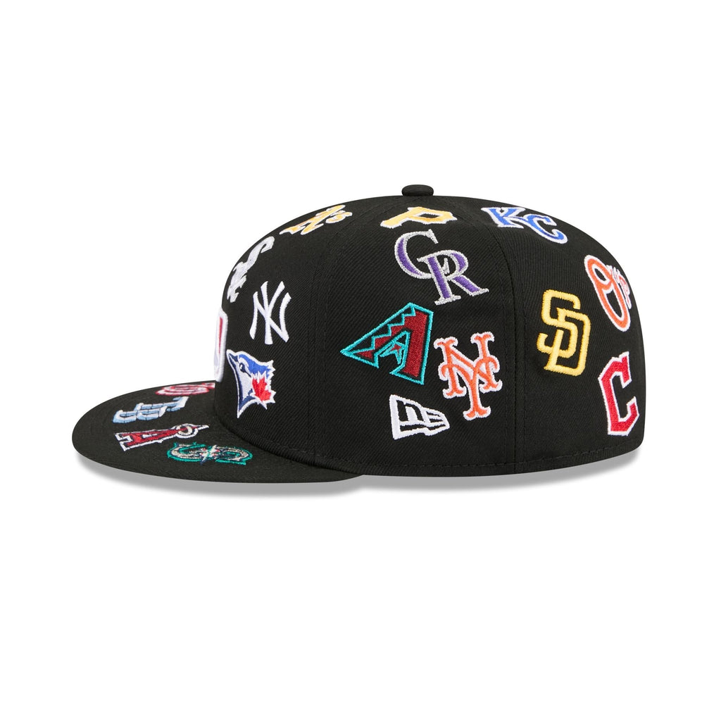 MLB All Over Logo Black 59FIFTY Fitted Hat