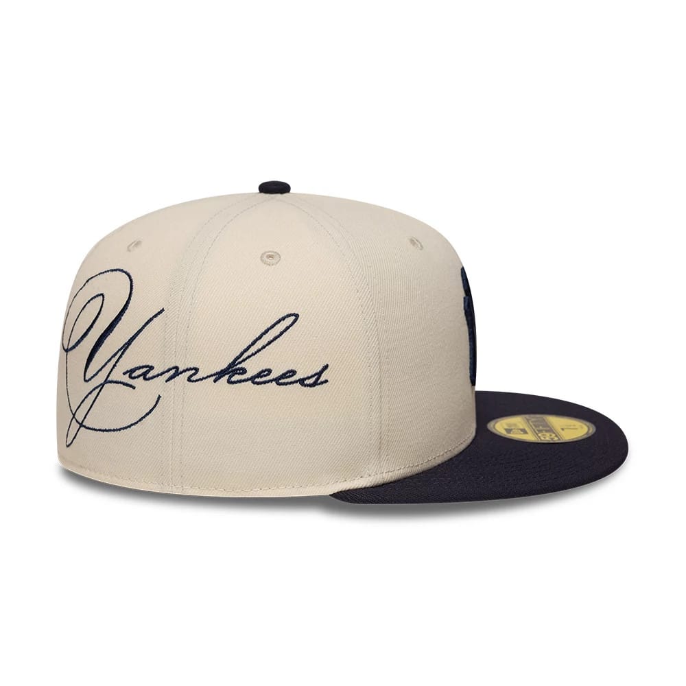 New York Yankees MLB Side Script Cream & Navy 59FIFTY Fitted Cap